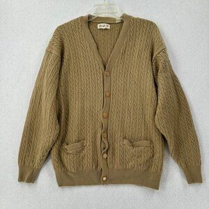 Pringle Wool Mens Camel Cable Knit Cardigan Long Sleeve Grandpa Sweater MEDIUM